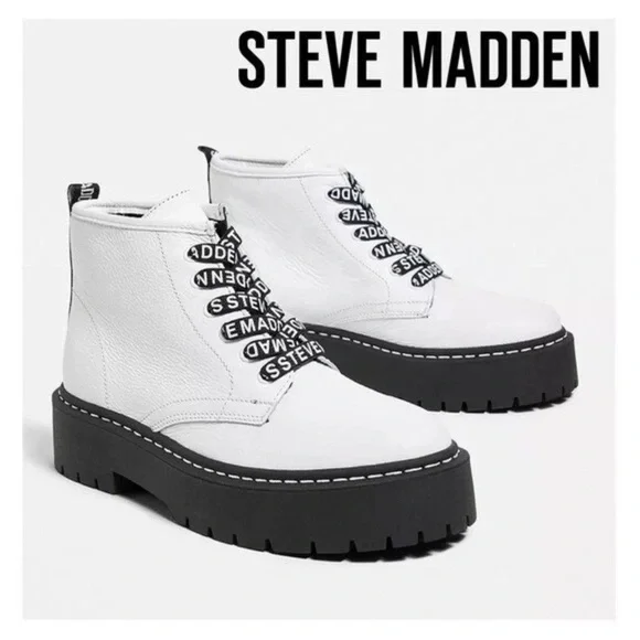 New! STEVE MADDEN “Vlais” Chunky Leather Platform Combat Boots - Picture 1 of 12